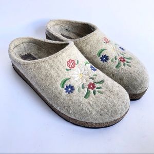 Haflinger Boiled Wool Floral Emboirdered Clogs